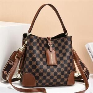 Cross Body Bag Purses Brown & Black  Vegan Leather Crossbody Bucket Bag